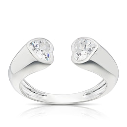 Sterling Silver Cubic Zirconia Double Heart Open Ring
