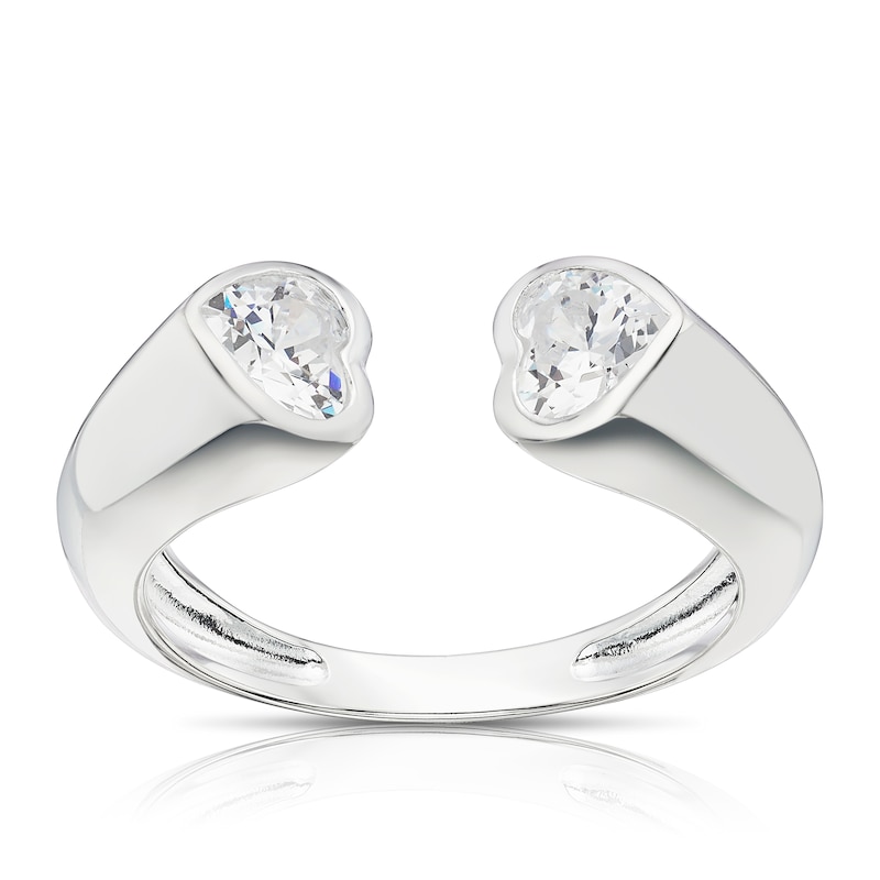 Main Image 1 of Sterling Silver Cubic Zirconia Double Heart Open Ring