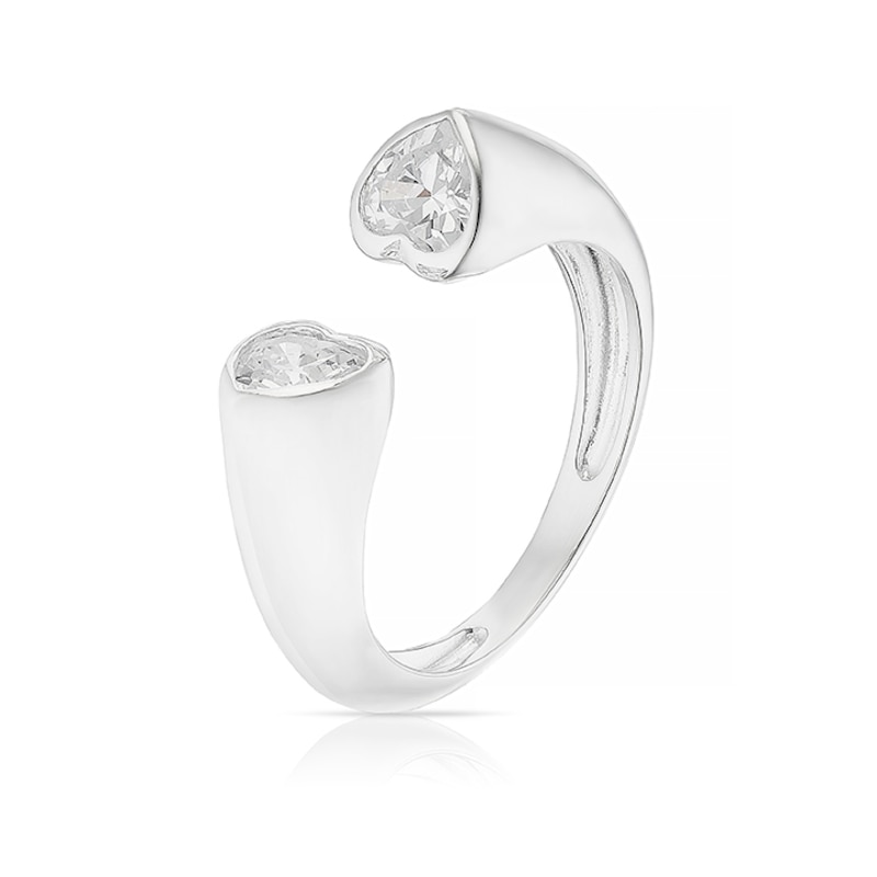 Main Image 2 of Sterling Silver Cubic Zirconia Double Heart Open Ring