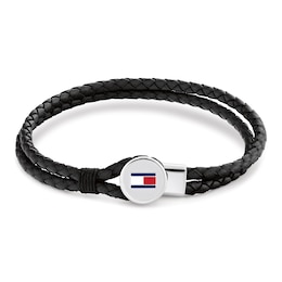 Tommy Hilfiger Men’s Black Braided Leather Bracelet