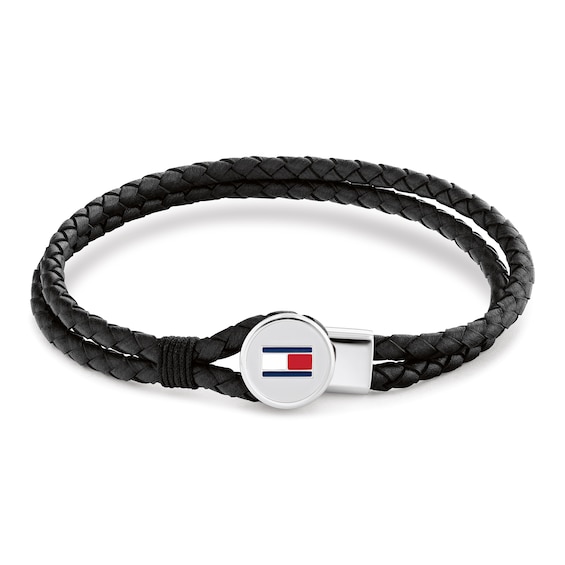 Tommy Hilfiger Men’s Black Braided Leather Bracelet