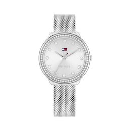 Tommy Hilfiger 32mm Women's Silver Sunray Dial Stainless Steel Mesh Watch with Crystal Bezel