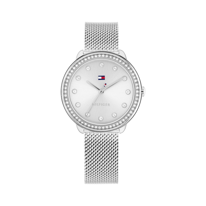 Main Image 1 of Tommy Hilfiger 32mm Women's Silver Sunray Dial Stainless Steel Mesh Watch with Crystal Bezel