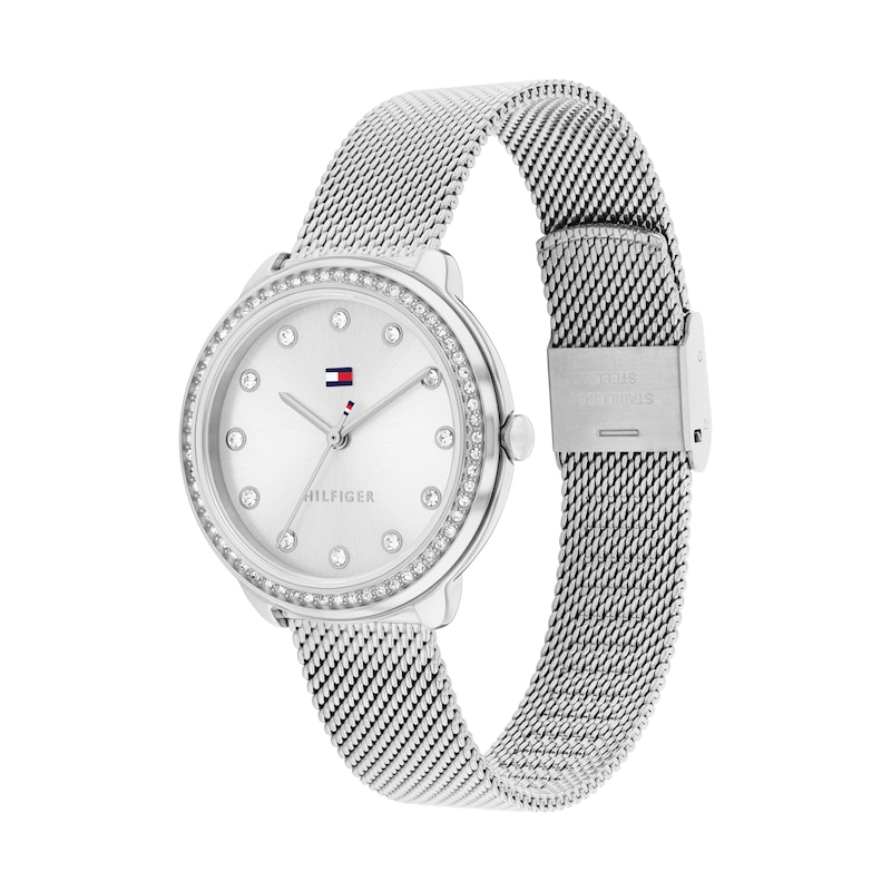 Main Image 2 of Tommy Hilfiger 32mm Women's Silver Sunray Dial Stainless Steel Mesh Watch with Crystal Bezel