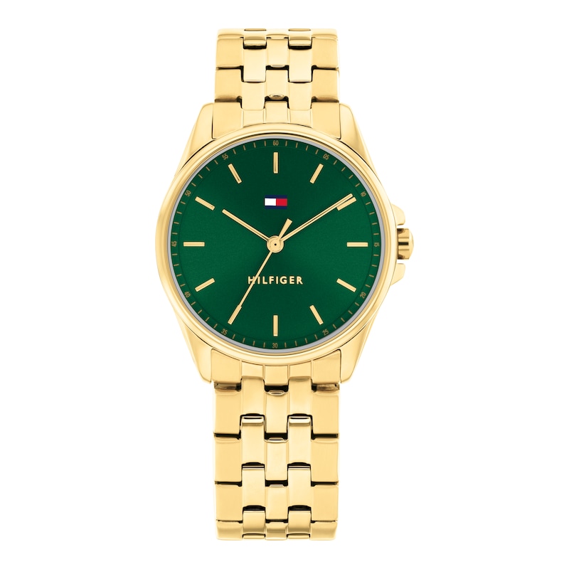 Main Image 1 of Tommy Hilfiger 30mm Women's Emerald Green Sunray Dial Gold-Plated Bracelet Watch