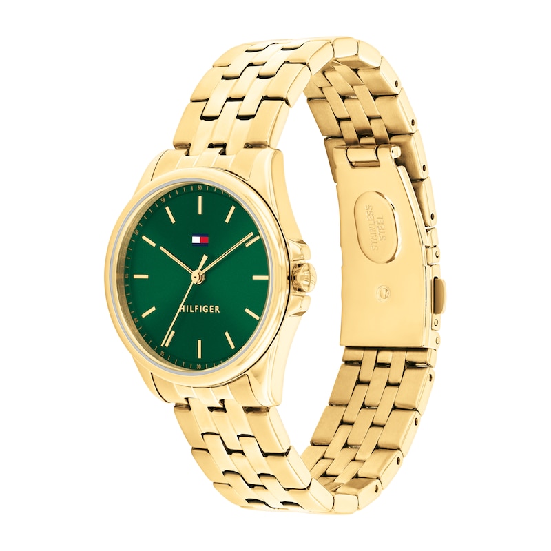 Main Image 2 of Tommy Hilfiger 30mm Women's Emerald Green Sunray Dial Gold-Plated Bracelet Watch