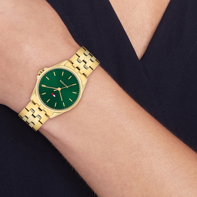 Main Image 4 of Tommy Hilfiger 30mm Women's Emerald Green Sunray Dial Gold-Plated Bracelet Watch