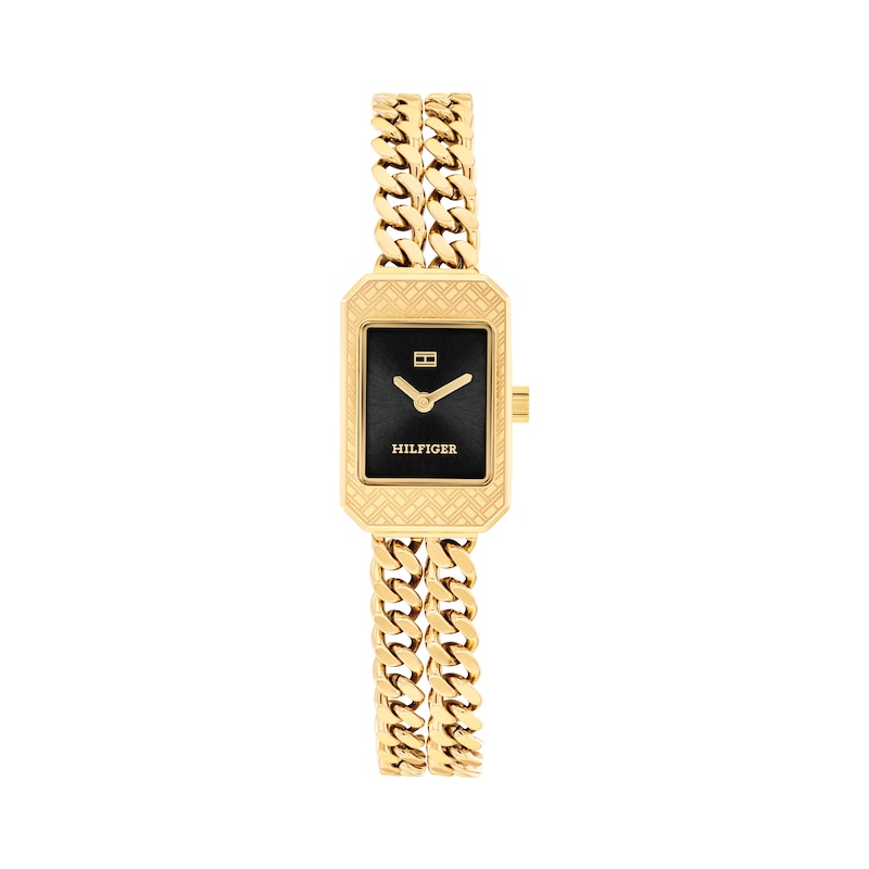 Main Image 1 of Tommy Hilfiger 15mm Women's Black Sunray Dial Gold-Plated Chain Bracelet Watch