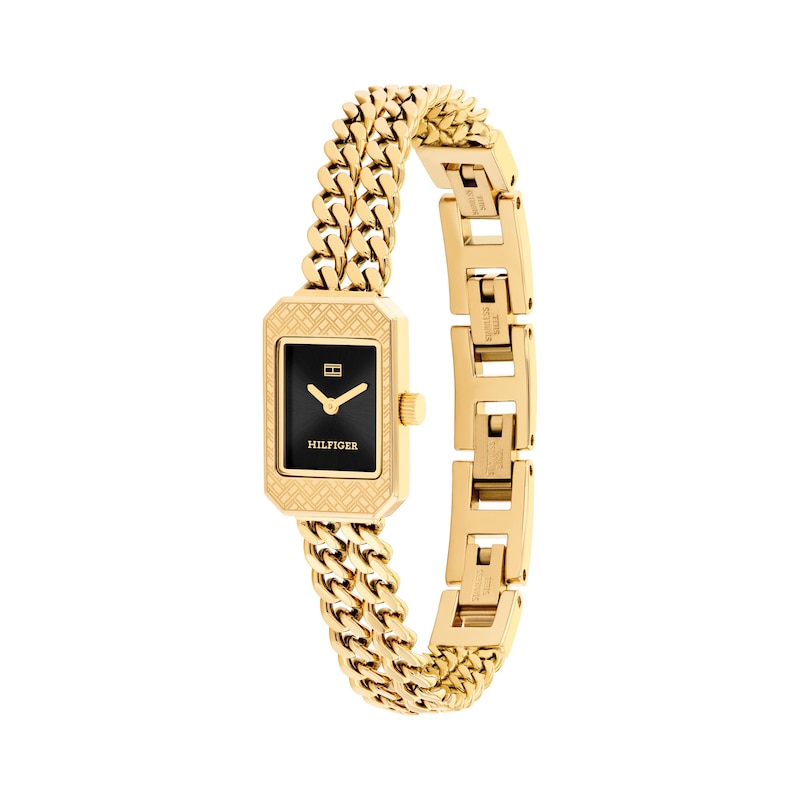 Main Image 2 of Tommy Hilfiger 15mm Women's Black Sunray Dial Gold-Plated Chain Bracelet Watch