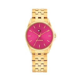 Tommy Hilfiger 30mm Women's Pink Sunray Dial Gold-Plated Bracelet Watch