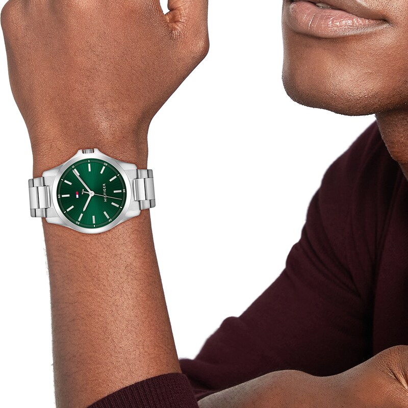 Main Image 4 of Tommy Hilfiger 43mm Men's Green Textured Sunray Dial Stainless Steel Bracelet Watch