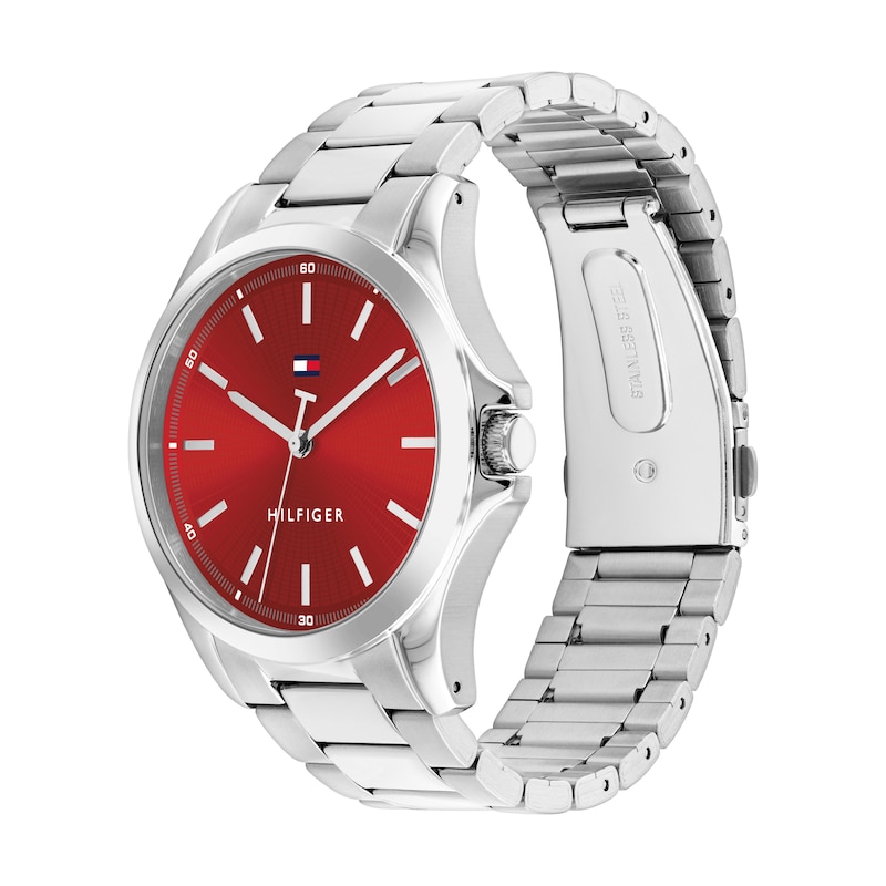 Main Image 2 of Tommy Hilfiger 43mm Men's Red Textured Sunray Dial Stainless Steel Bracelet Watch