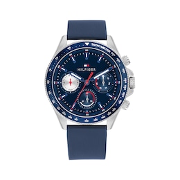 Tommy Hilfiger 44mm Men's Navy Blue Dial Navy Blue Leather Strap Watch