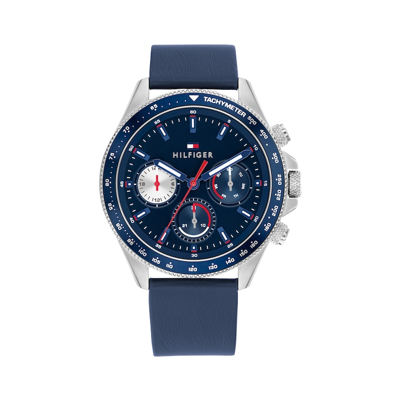 Main Image 1 of Tommy Hilfiger 44mm Men's Navy Blue Dial Navy Blue Leather Strap Watch