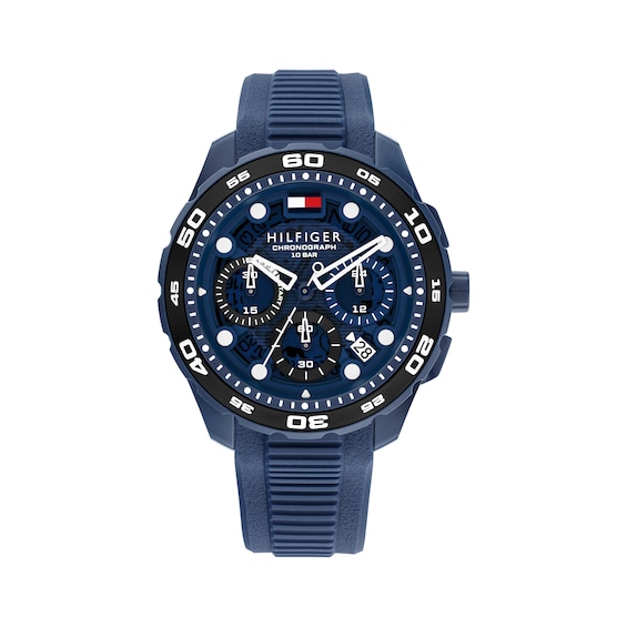 Tommy Hilfiger 44mm Men's Navy Blue Dial Navy Blue Silicone Watch