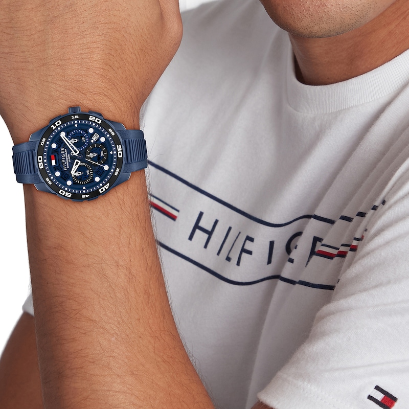 Main Image 4 of Tommy Hilfiger 44mm Men's Navy Blue Dial Navy Blue Silicone Watch