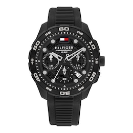 Tommy Hilfiger 44mm Men's Navy Blue Dial Black Silicone Watch