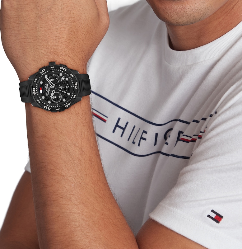 Main Image 4 of Tommy Hilfiger 44mm Men's Navy Blue Dial Black Silicone Watch