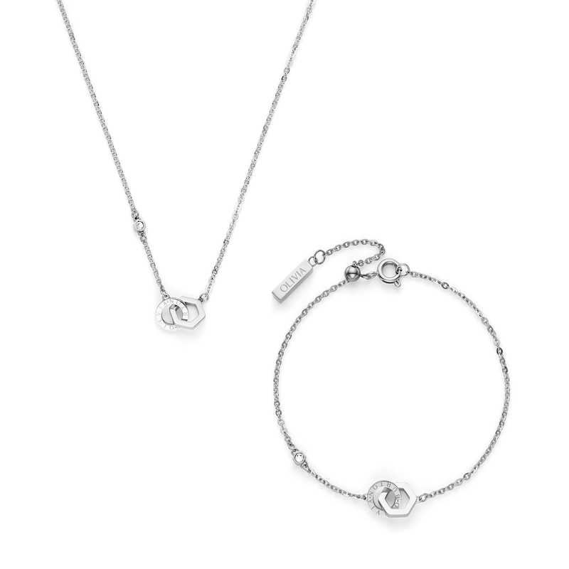Main Image 1 of Olivia Burton Women's Hex Interlink Stainless Steel Necklace & Bracelet Gift Set
