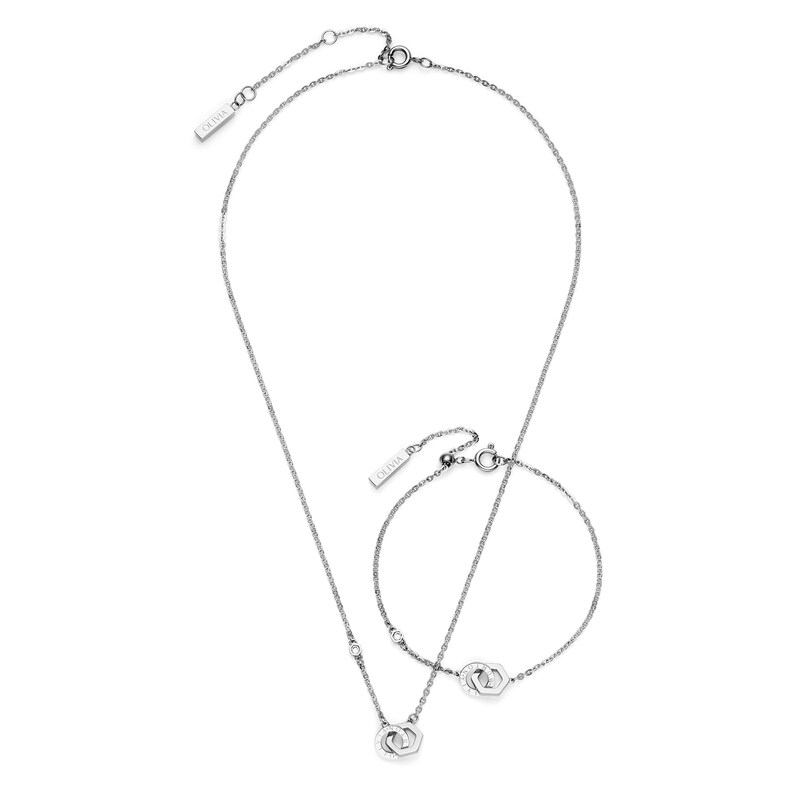 Main Image 2 of Olivia Burton Women's Hex Interlink Stainless Steel Necklace & Bracelet Gift Set