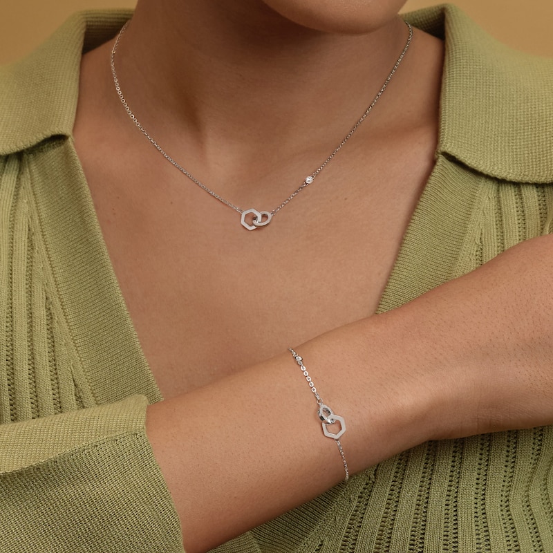 Main Image 3 of Olivia Burton Women's Hex Interlink Stainless Steel Necklace & Bracelet Gift Set