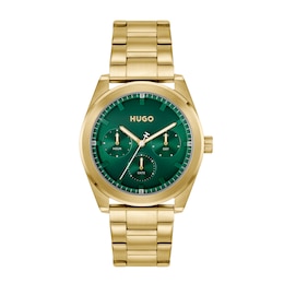 HUGO #BRIGHT SPORT Men's 42mm Light Yellow Gold IP Bracelet Watch