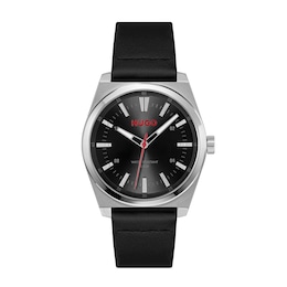 HUGO #ARK Men's 40mm Black Leather Strap Watch
