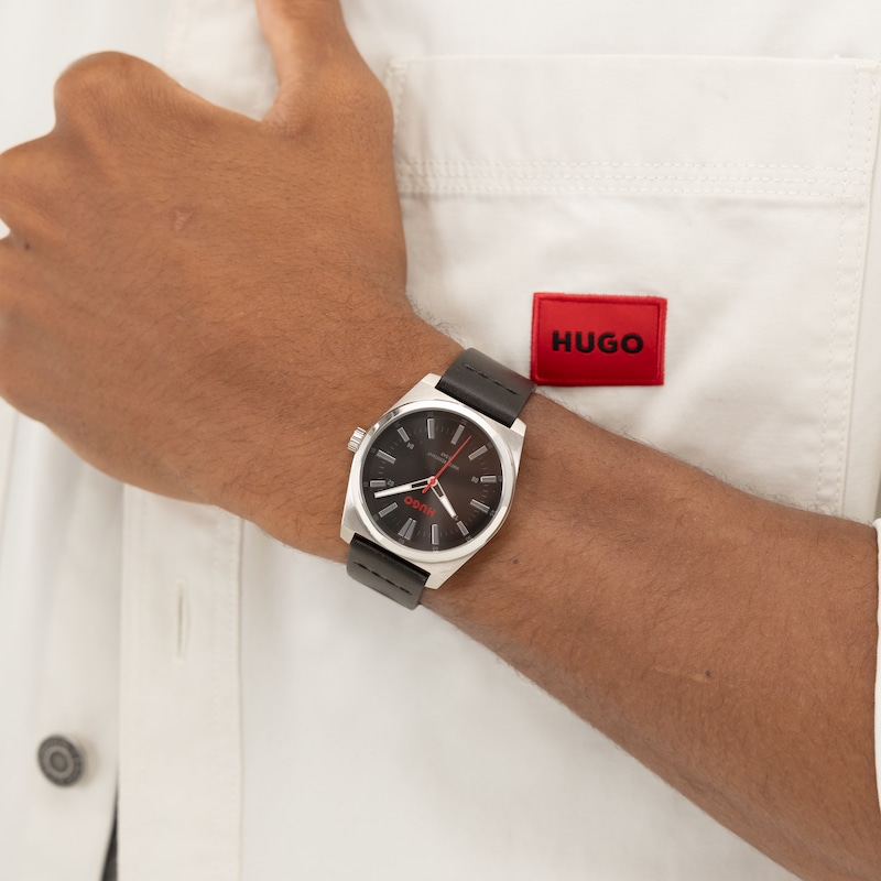 Main Image 5 of HUGO #ARK Men's 40mm Black Leather Strap Watch