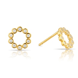 Sterling Silver 18ct Yellow Gold Plated Open Circle Cubic Zirconia Stud Earrings