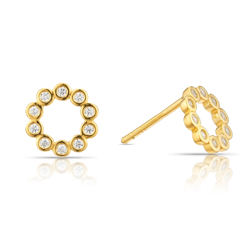 Main Image 1 of Sterling Silver 18ct Yellow Gold Plated Open Circle Cubic Zirconia Stud Earrings