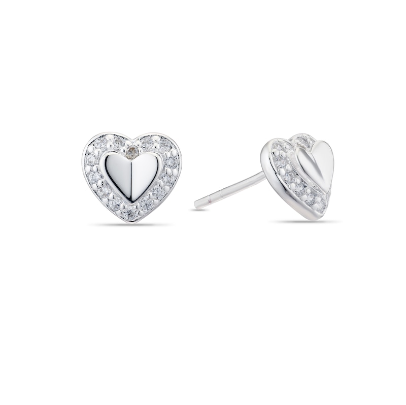 Main Image 1 of Sterling Silver Heart Cubic Zirconia Halo Stud Earrings