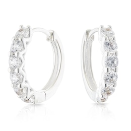 Sterling Silver Cubic Zirconia Accented Hoop Earrings