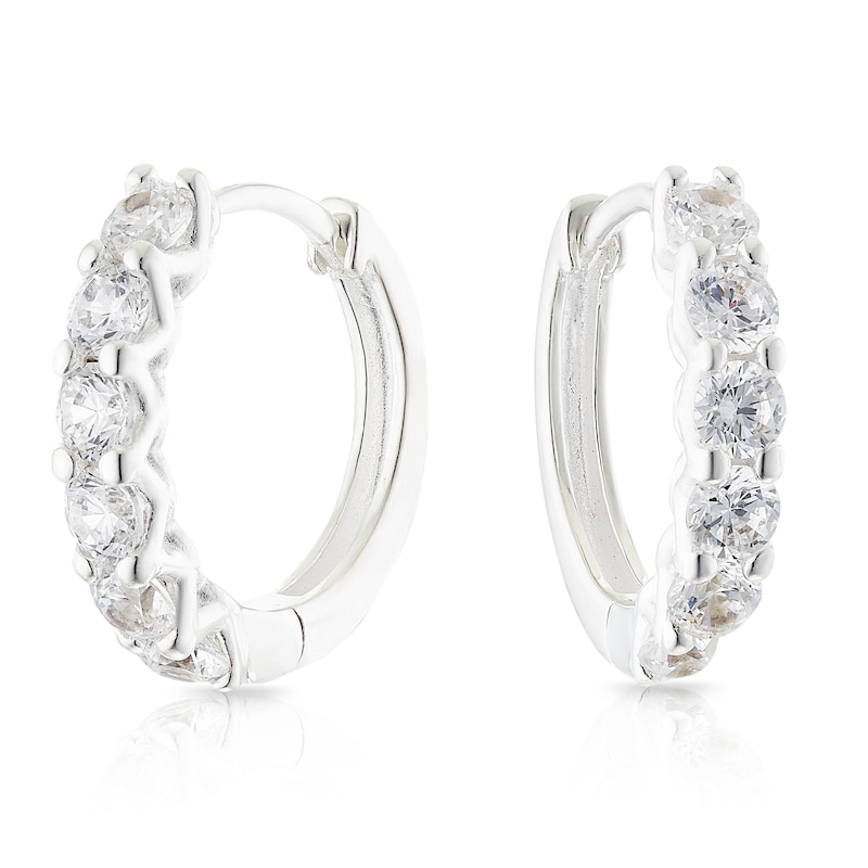 Main Image 1 of Sterling Silver Cubic Zirconia Accented Hoop Earrings