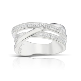 Sterling Silver Cubic Zirconia Cross Over Chunky Ring