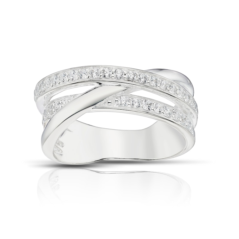 Main Image 1 of Sterling Silver Cubic Zirconia Cross Over Chunky Ring