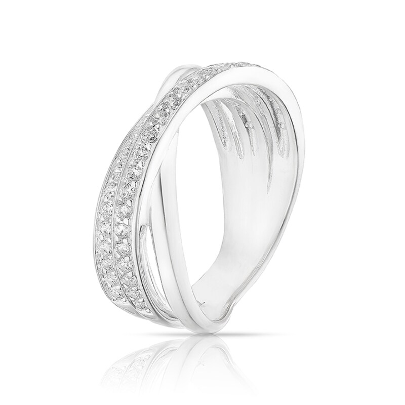Main Image 2 of Sterling Silver Cubic Zirconia Cross Over Chunky Ring