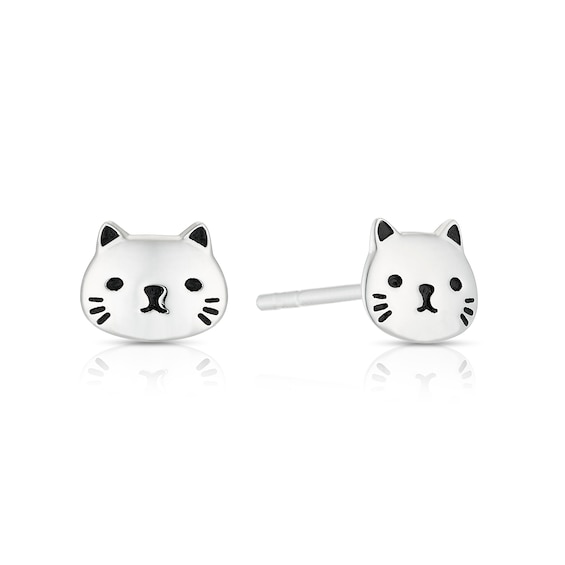 Childrens Sterling Silver Cat Stud Earrings