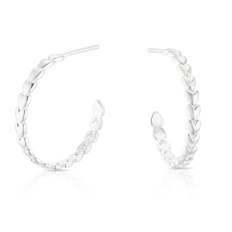 Main Image 1 of Sterling Silver Repeating Heart Hoop Earrings