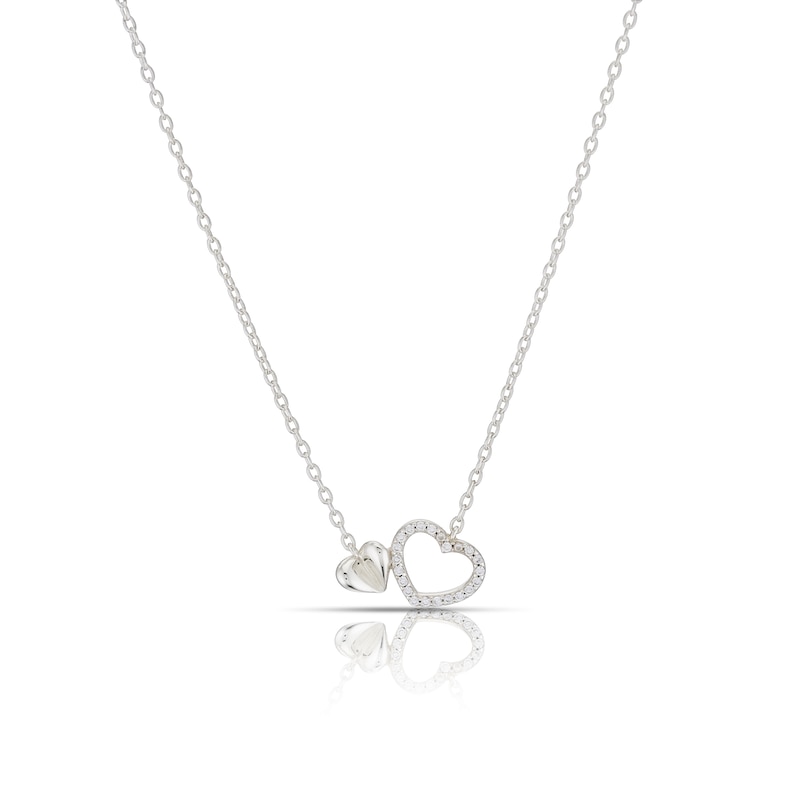 Main Image 1 of Sterling Silver 16.5+1" Double Heart Cubic Zirconia Pendant