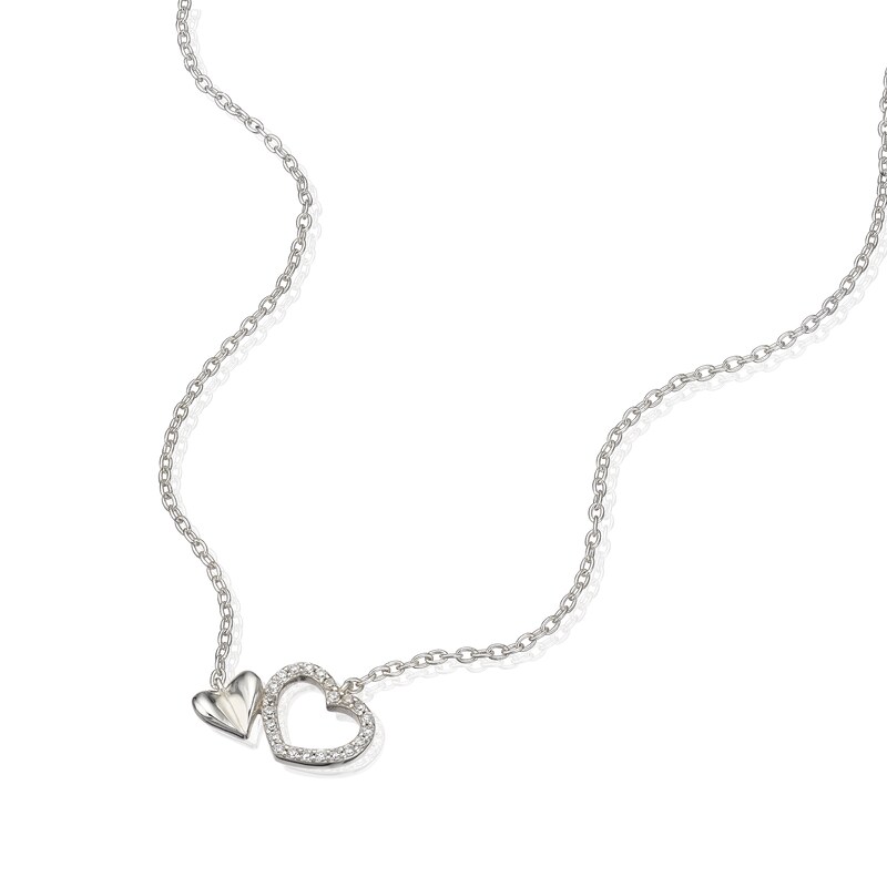 Main Image 2 of Sterling Silver 16.5+1" Double Heart Cubic Zirconia Pendant