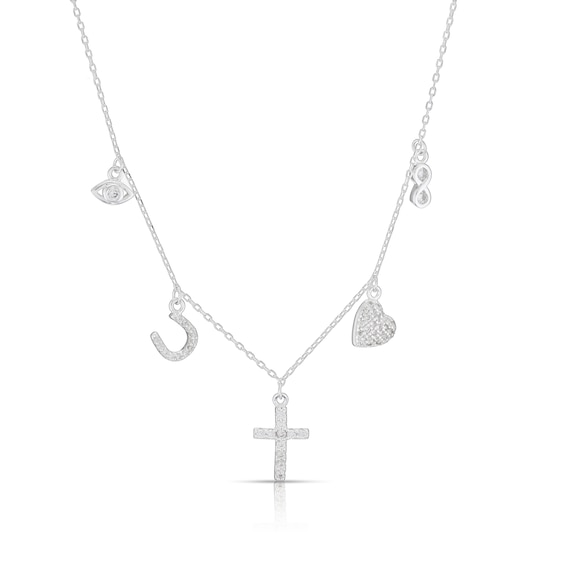 Sterling Silver Cubic Zirconia Charm Necklace