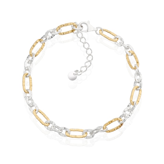 Sterling Silver & Yellow Gold Plated Hammered Link Bracelet