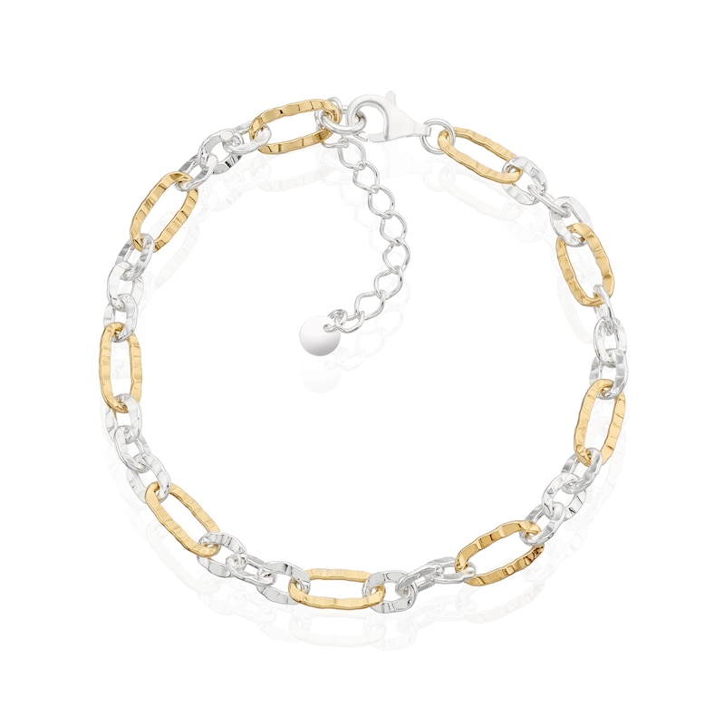 Main Image 1 of Sterling Silver & Yellow Gold Plated Hammered Link Bracelet