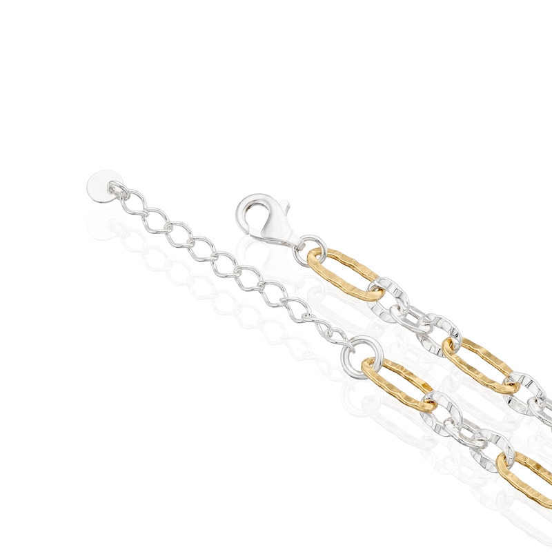 Main Image 3 of Sterling Silver & Yellow Gold Plated Hammered Link Bracelet