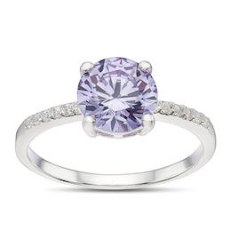 Sterling Silver Cubic Zirconia Round Purple Solitaire Ring