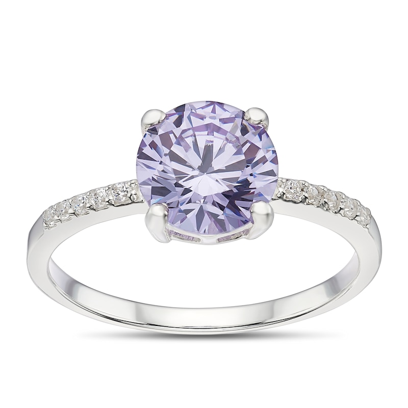 Main Image 1 of Sterling Silver Cubic Zirconia Round Purple Solitaire Ring