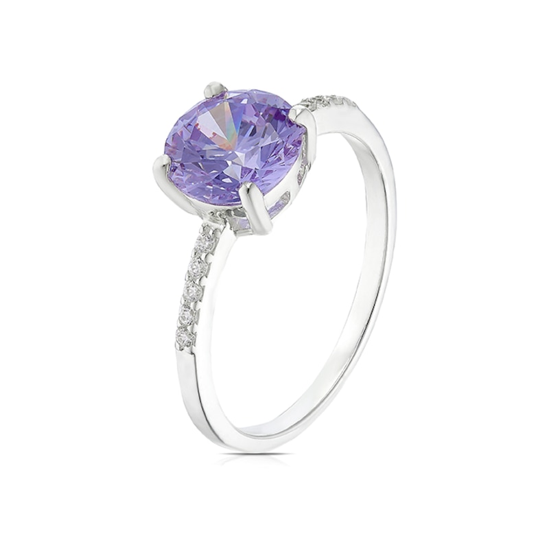 Main Image 2 of Sterling Silver Cubic Zirconia Round Purple Solitaire Ring