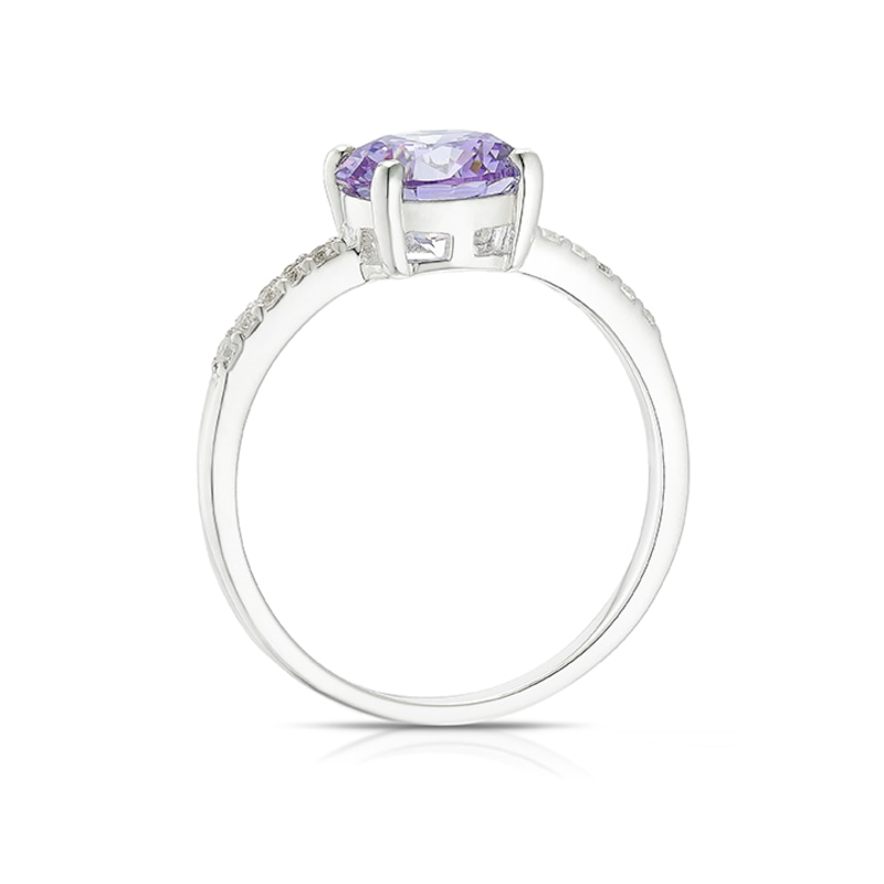 Main Image 3 of Sterling Silver Cubic Zirconia Round Purple Solitaire Ring