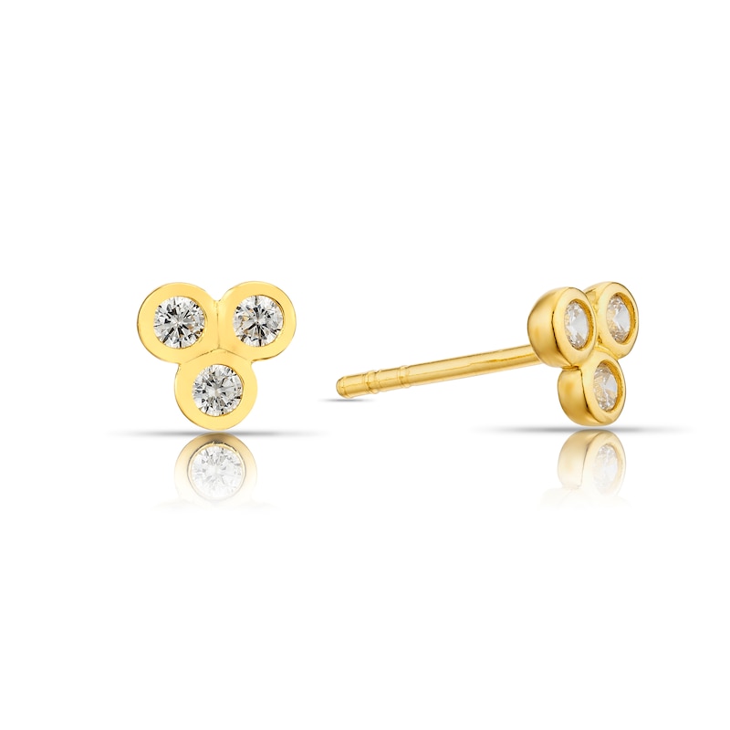 Main Image 1 of HS Edit ESSENTIALS Sterling Silver 18ct Yellow Gold Plated Three Stone Cubic Zirconia Stud Earrings