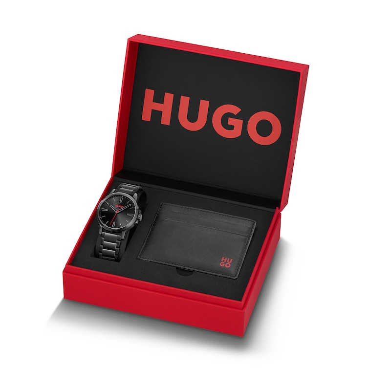 Main Image 1 of HUGO Men's #SMOOTH Black Cardholder & Black IP Stainless Steel Watch Gift Set